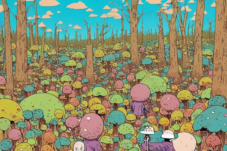 Prompt: surreal glimpse into other universe, inside a marshmallow forest in an ice cream valley, summer morning, very coherent and colorful high contrast, art by geof darrow, dark shadows, hard lighting