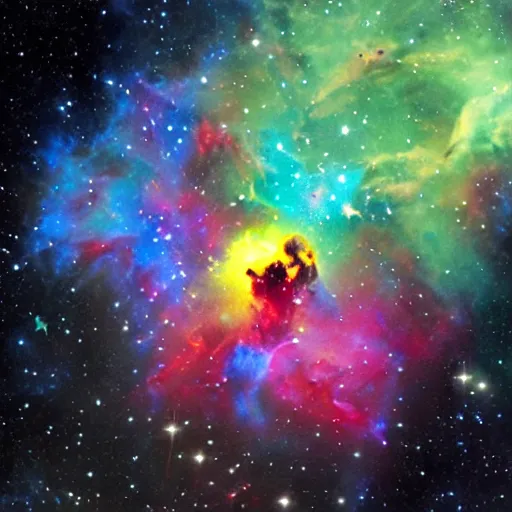 Image similar to a nebula in the shape of a frog