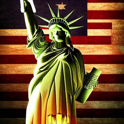 Image similar to poster art, the statue of liberty holding an ar - 1 5, volumetric lighting, extreme detail