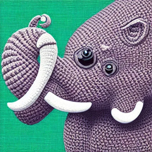 Prompt: close up of a cute crocheted elephant, concept art, illustrated, highly detailed, high quality, bright colors, optimistic,