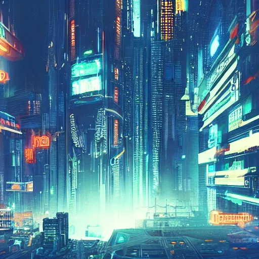 Image similar to sci fi cyberpunk city at night