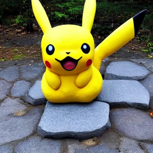 Prompt: Pikachu Sculpture made out of cobblestone