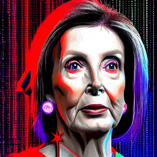 Image similar to cyberpunk Nancy Pelosi, digital art