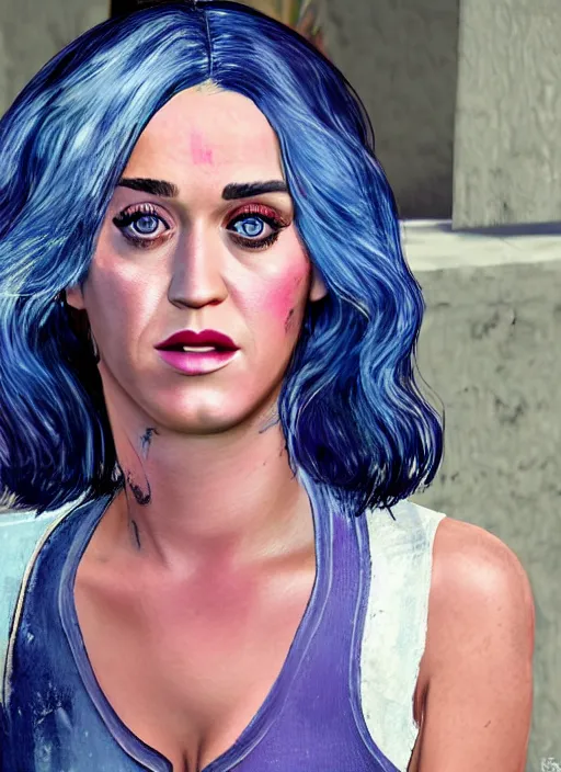 Image similar to Homeless portrait of Katy Perry, in GTA V, Stephen Bliss