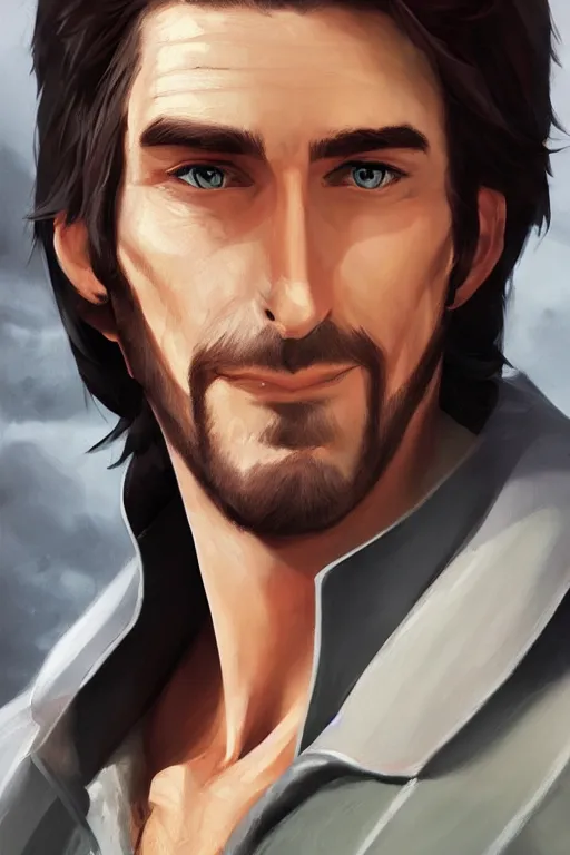 Image similar to beautiful clean acrylic painting of flynn rider as a dnd rogue, concept art by andy park, detailed, stunning, realistic