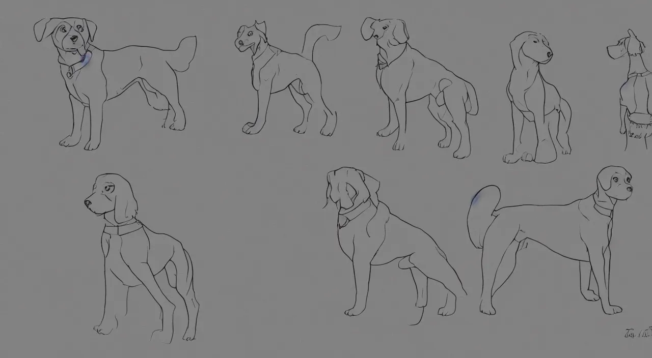 Prompt: reference sheet of a dog with only front and side views