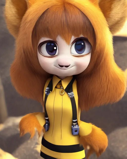 Image similar to female furry mini cute style, highly detailed, rendered, ray - tracing, cgi animated, 3 d demo reel avatar, style of maple story and zootopia, maple story gun bumblebee girl, bee chibi, soft shade, soft lighting