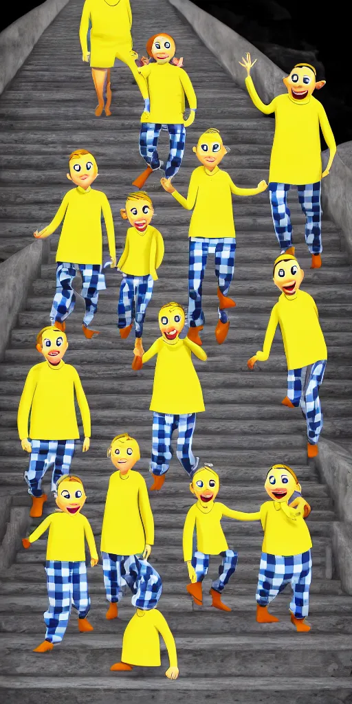 Image similar to bananas in pyjamas are coming down the stairs, photorealistic highly detailed