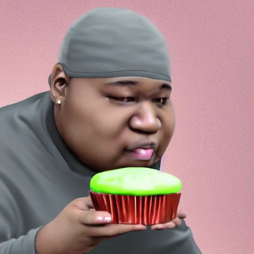 Image similar to photorealistic sculpture of edp the youtube holding a cupcake,