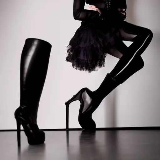 Prompt: a goth in Demonia shoes, studio light, 8k