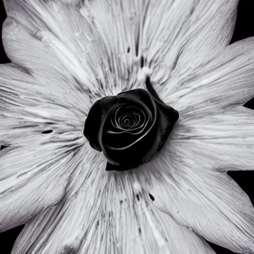 Image similar to award - winning macro of a beautiful black rose made of glowing molten magma