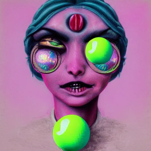 Image similar to Lofi vaporwave portrait tennis ball monster,chalk, Pixar style, Tristan Eaton, Stanley Artgerm, Tom Bagshaw, Basil Gogos