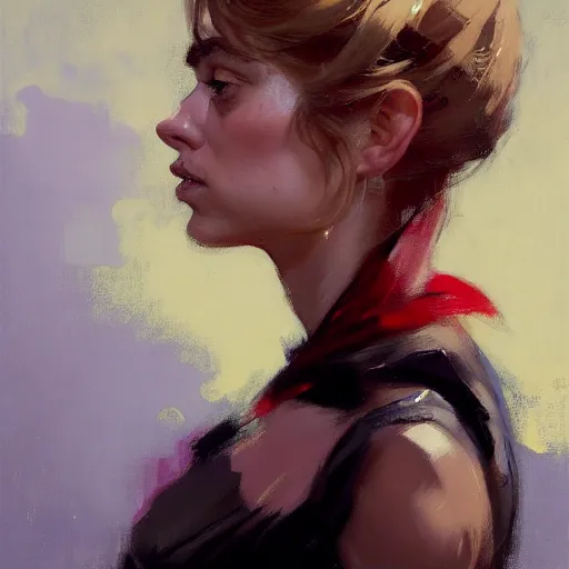 Image similar to greg manchess side portrait of imogen poots, deathknight, organic painting, matte painting, bold shapes, hard edges, street art, trending on artstation, by huang guangjian, gil elvgren, sachin teng, greg rutkowski, magali villeneuve, artgerm, jeremy lipkin, michael garmash and, rey