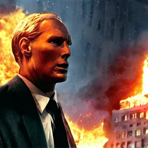 Image similar to Live Action Still of Jerma in The Towering Inferno, real life, hyperrealistic, ultra realistic, realistic, highly detailed, epic, HD quality, 8k resolution, body and headshot, film still