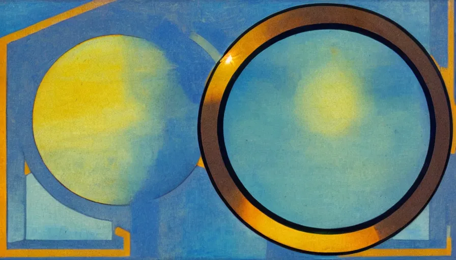 Image similar to the sun being blocked by a hexagon, seen from earth, art deco painting