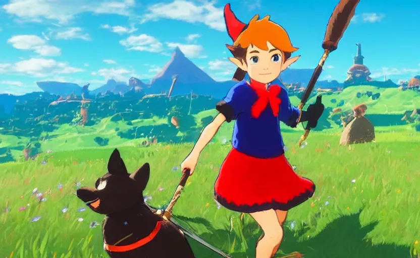 Image similar to Kiki from Kiki's delivery service in The Legend of Zelda: Breath of the Wild, 4k, UHD