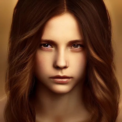 Prompt: pure and kind aristocratic long straight brunette female portrait, innocent, pure, naive, atmospheric lighting, painted, intricate, volumetric lighting, beautiful, rich deep colours masterpiece, golden hour, sharp focus, ultra detailed, by leesha hannigan, ross tran, thierry doizon, kai carpenter, ignacio fernandez rios