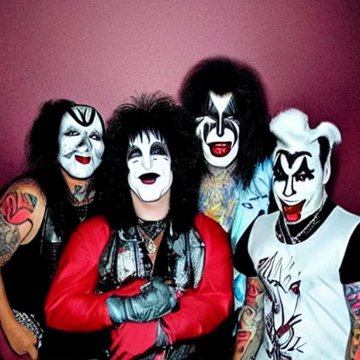 Image similar to The band KISS if they all became Juggalos