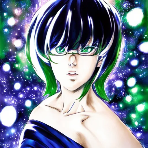 Image similar to portrait of Tatsumaki drawn by Yusuke Murata in the space with nebulae, realistic painting, high definition, digital art, matte painting, very detailed, realistic