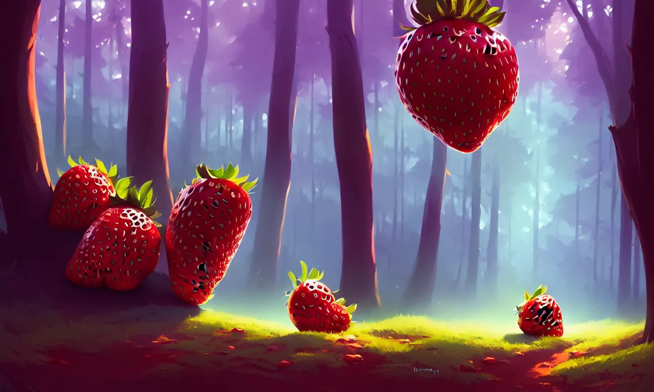 Image similar to Dark forest a large strawberry in the foreground, behance hd by Jesper Ejsing, by RHADS, Makoto Shinkai and Lois van baarle, ilya kuvshinov, rossdraws global illumination