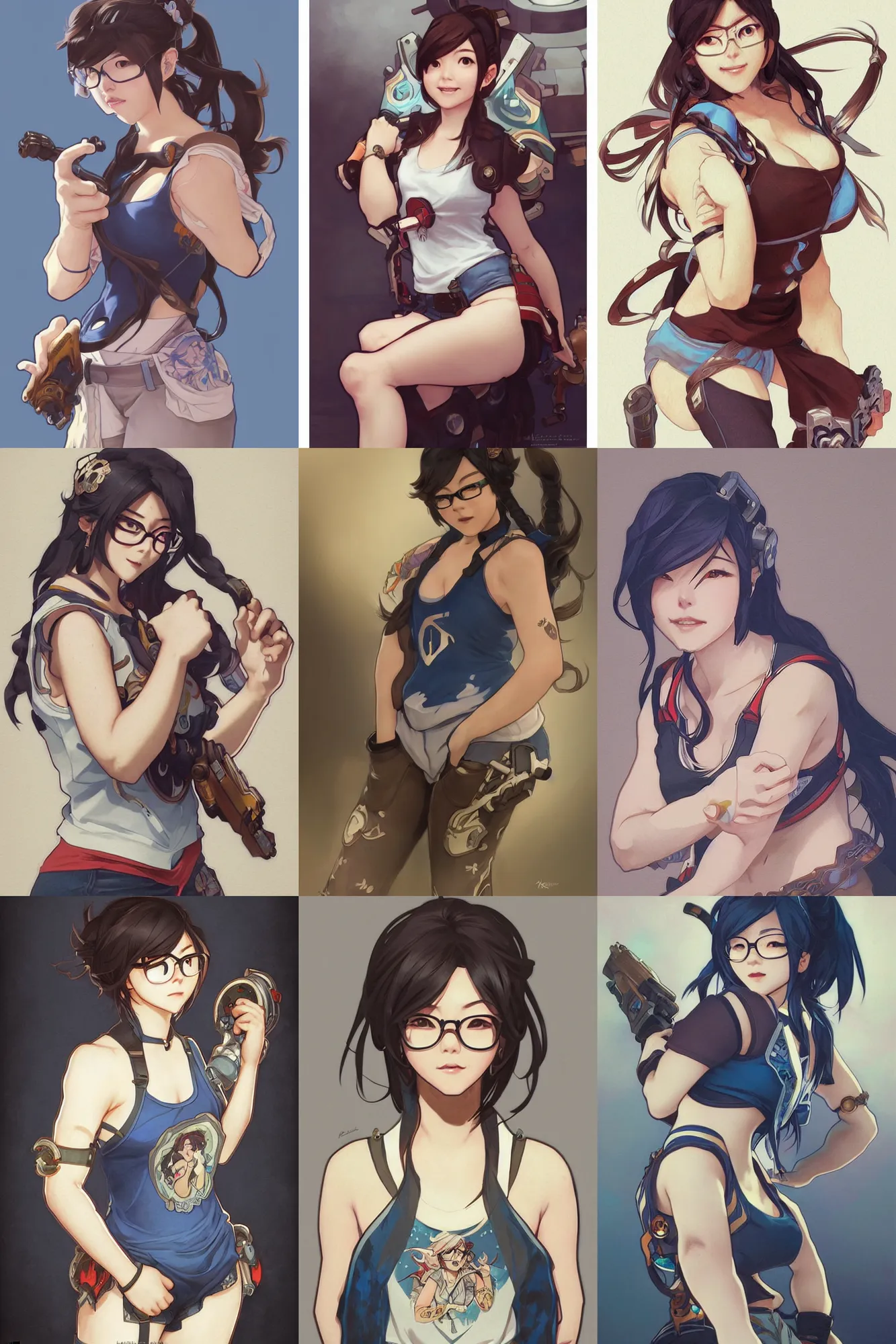 Prompt: mei from overwatch wearing a tanktop, intricate illustration by krenz cushart, alphonse mucha, artgerm, trending on artstation