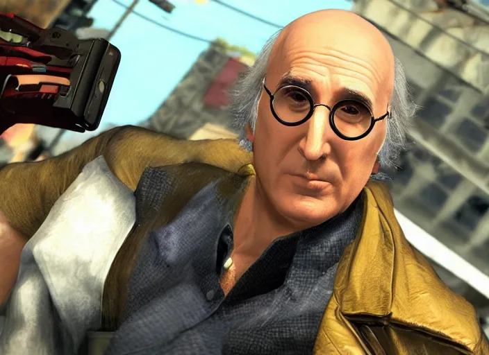 Image similar to video game still of larry david in the video game sleeping dogs,