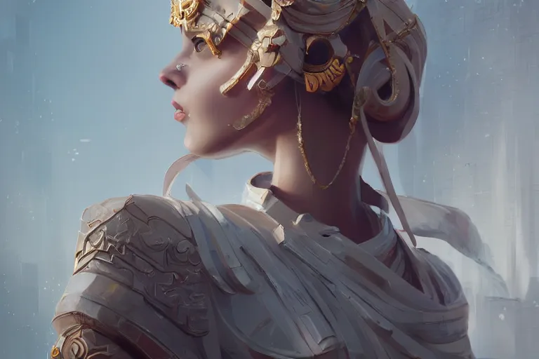 Prompt: photo of goddes of war in modern city, elegant, highly detailed, smooth, sharp focus, illustration, beautiful, geometric, trending on artstation, cinematic, artwork by WLOP