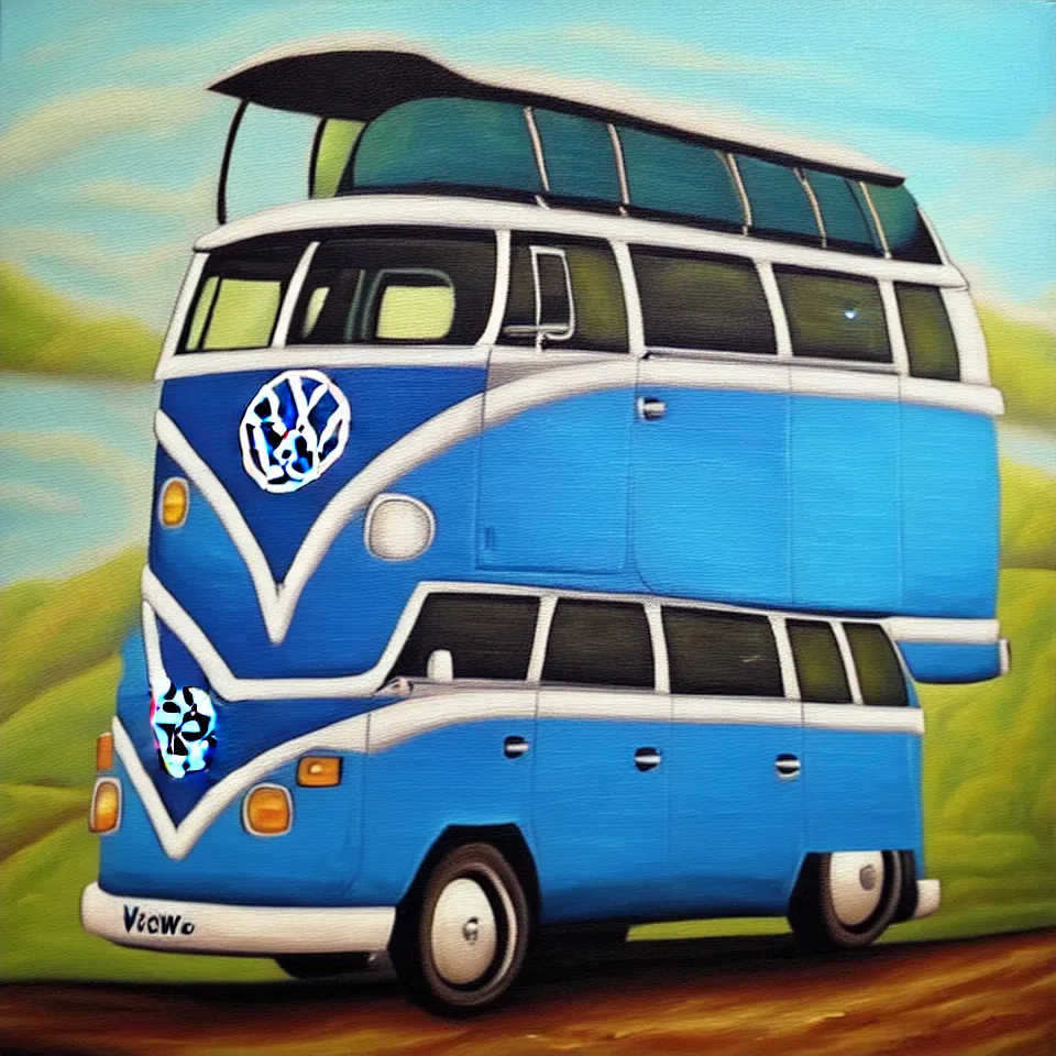 Image similar to a oil painting of a vw bus