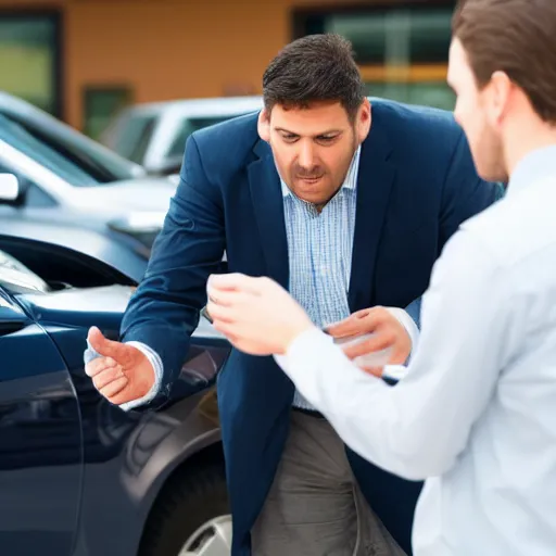 Prompt: car salesman pitching bad cannabis to an unsuspecting customer