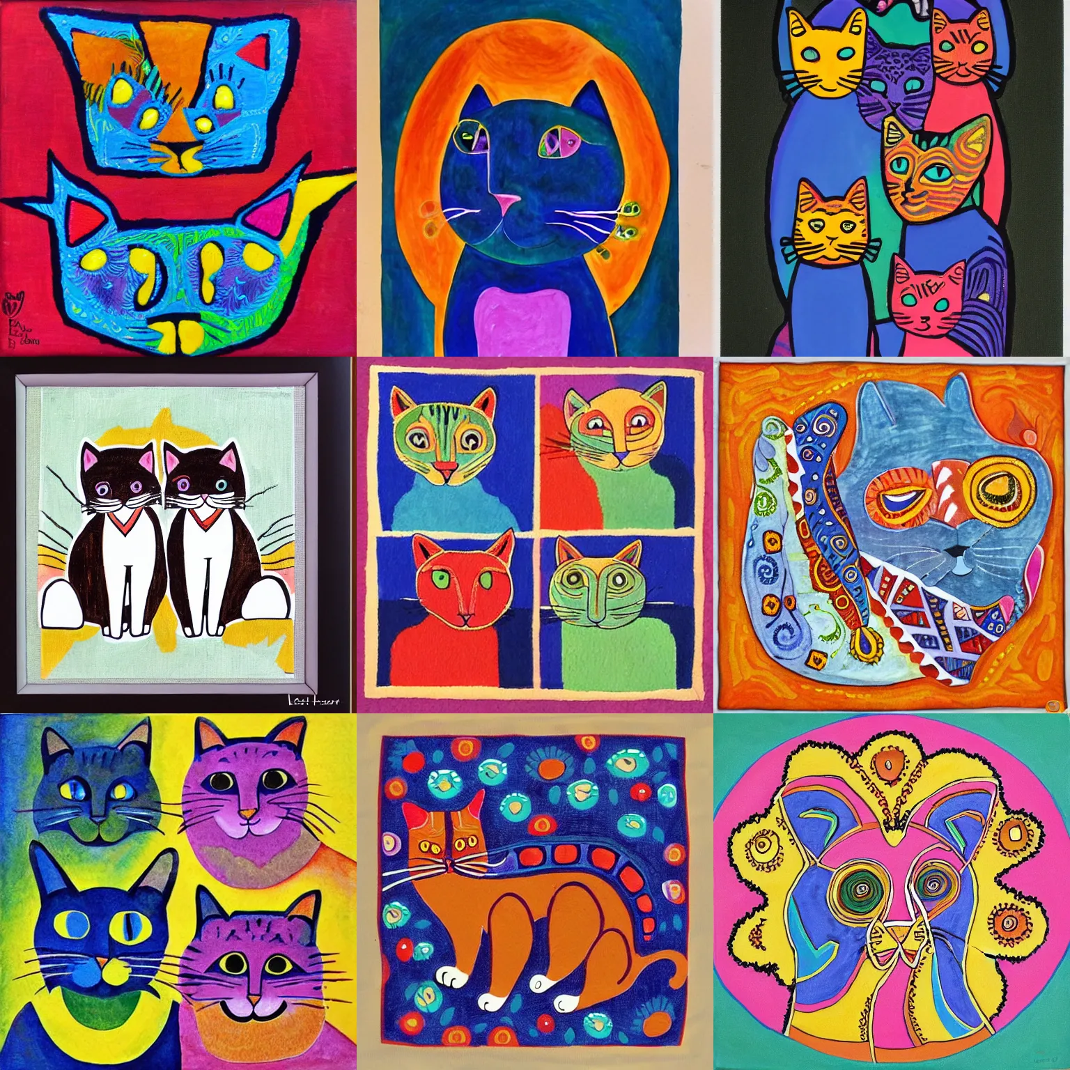 Prompt: cats in the style of Laurel Burch