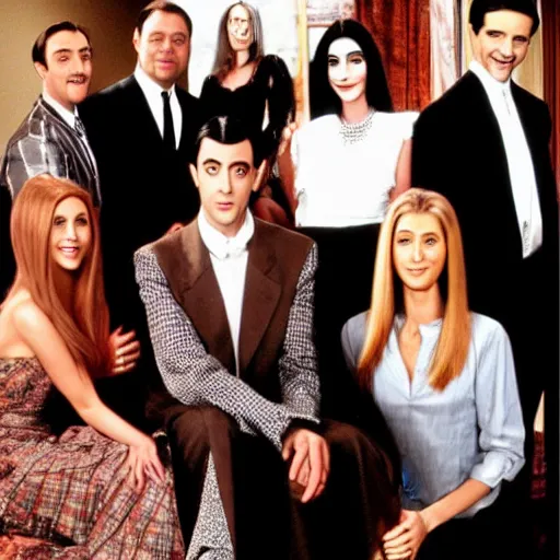 Image similar to the adams family, with the cast of friends, black and white