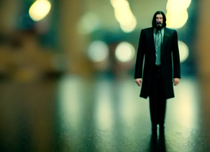 Prompt: cinematic screenshot cinestill portrait of a stop motion claymation film, john wick, in focus, shallow depth of field, 1 8 mm, f 1. 8, sharp details