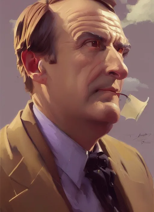 Image similar to portrait of saul goodman, closeup, lawyer, painting by sargent and leyendecker, asymmetrical, intricate, elegant, matte painting, illustration,, by rhads, by greg rutkowski, by greg tocchini, by james gilleard, by joe fenton