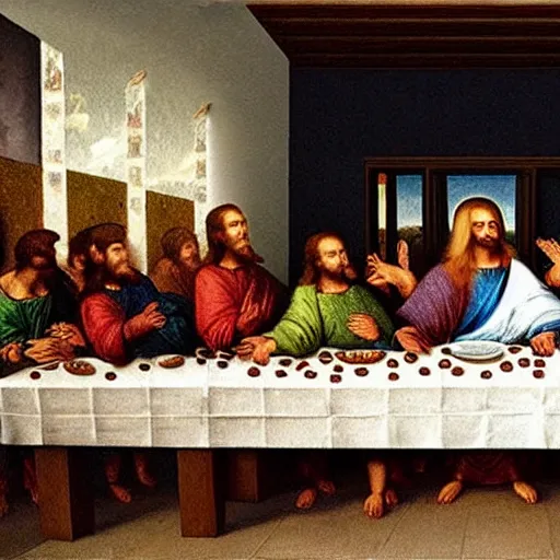 Prompt: the last supper but all cats