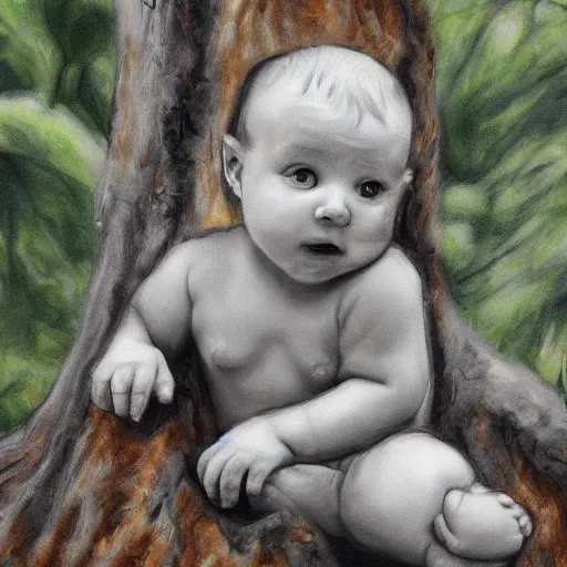 Image similar to baby on a tree, photorealistic, detailed