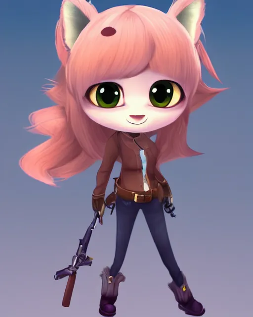 Image similar to female furry mini cute style, highly detailed, rendered, ray - tracing, cgi animated, 3 d demo reel avatar, style of maple story and zootopia, maple story gun girl, fox from league of legends chibi, soft shade, soft lighting