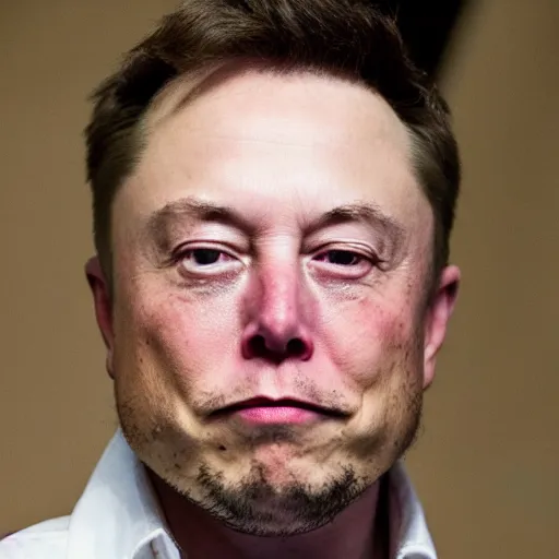 Image similar to voyeuristic cropped closeup of elon musk crying in a dimly lit cave, warm lighting, sony 5 0 mm lens