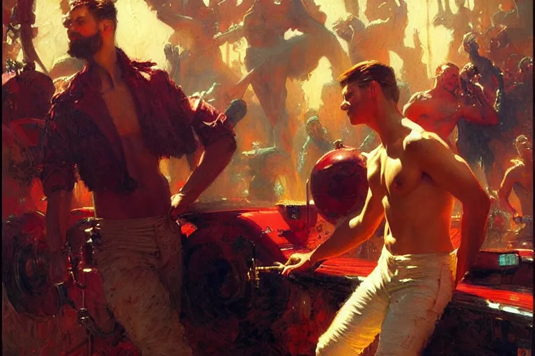 Image similar to synthwave, painting by gaston bussiere, craig mullins, j. c. leyendecker, tom of finland