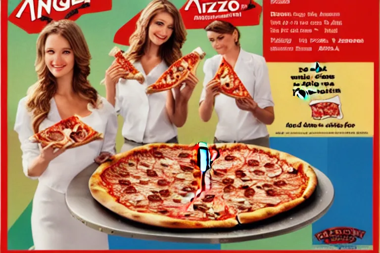 Image similar to angels, pizza, advertisement