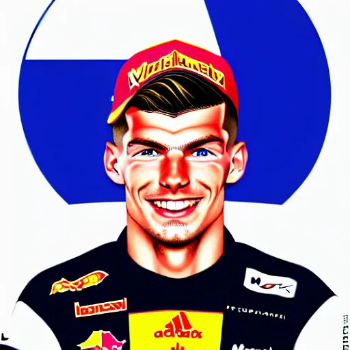 Prompt: a cartoon portrait of max verstappen, formula 1 world champion, high details, 4 k, digital art