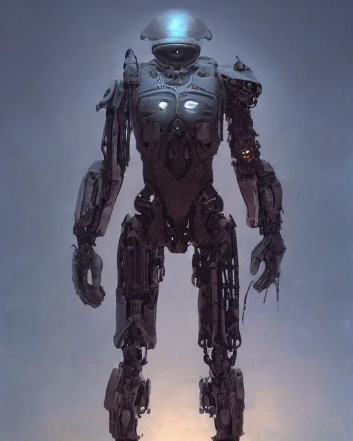 Prompt: an alien cyborg soldier in power armor, by beksinski, 4 k, deviantart, 3 d unreal engine, trending on artstation