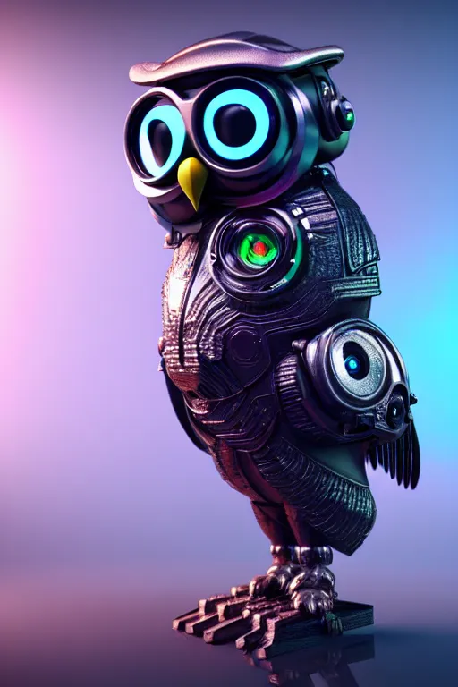 Image similar to high quality 3 d render very cute cyborg owl! with boombox!, cyberpunk highly detailed, unreal engine cinematic smooth, in the style of blade runner & detective pikachu, hannah yata charlie immer, moody light, low angle, uhd 8 k, sharp focus