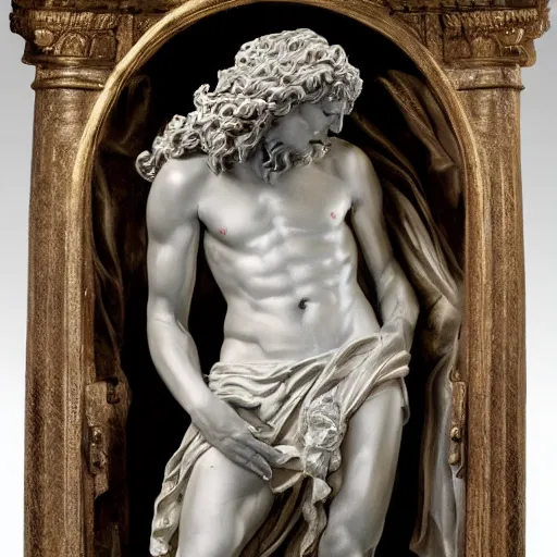 Prompt: a glory scene of a chiron statue sculpted in polished sapphire by Bernini