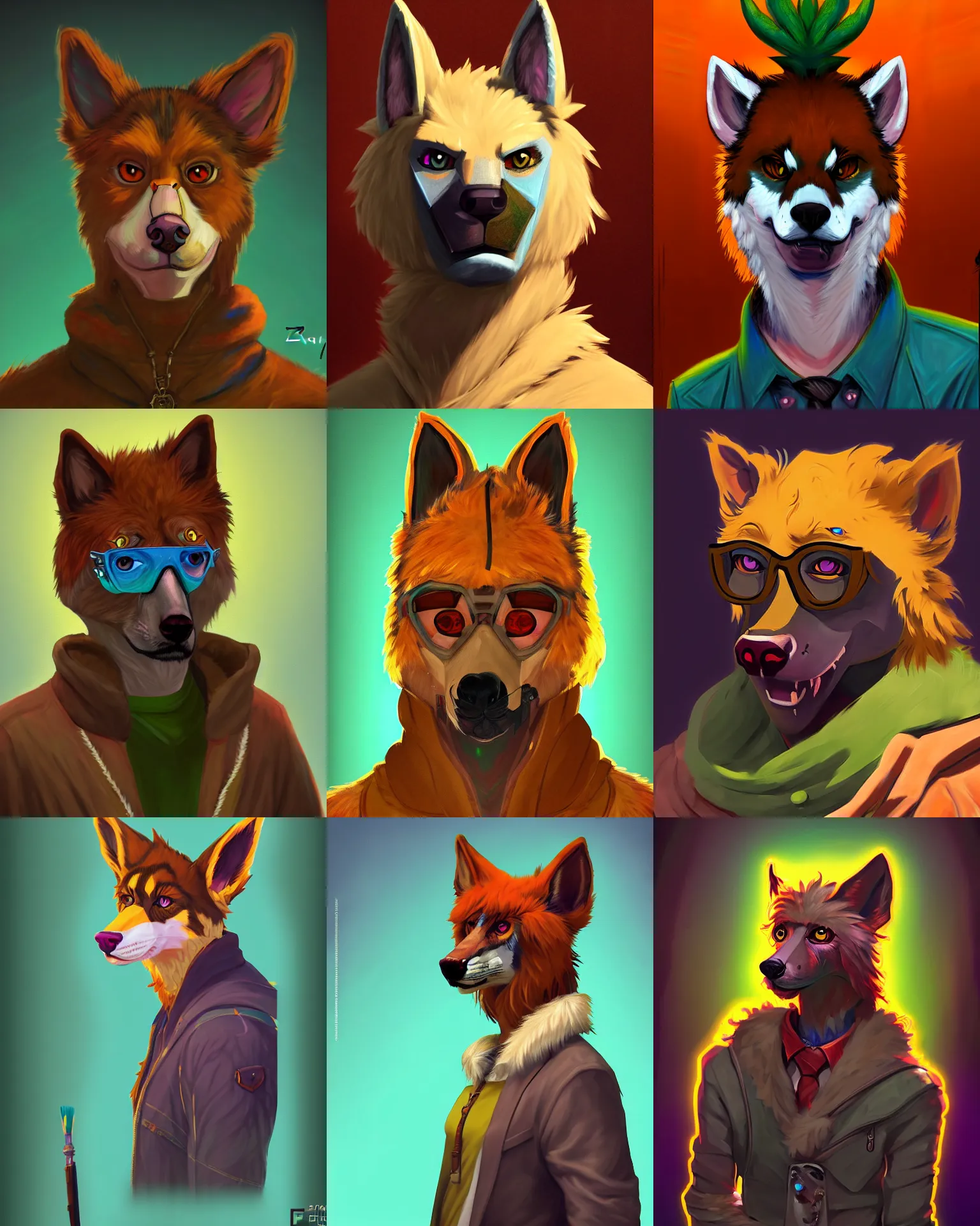 Prompt: painted portrait of a fursona, in the style of the pc game disco elysium ( by za / um )