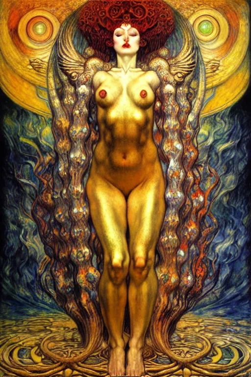 Image similar to Divine Chaos Engine by Karol Bak, Jean Delville, William Blake, Gustav Klimt, and Vincent Van Gogh, symbolist, visionary