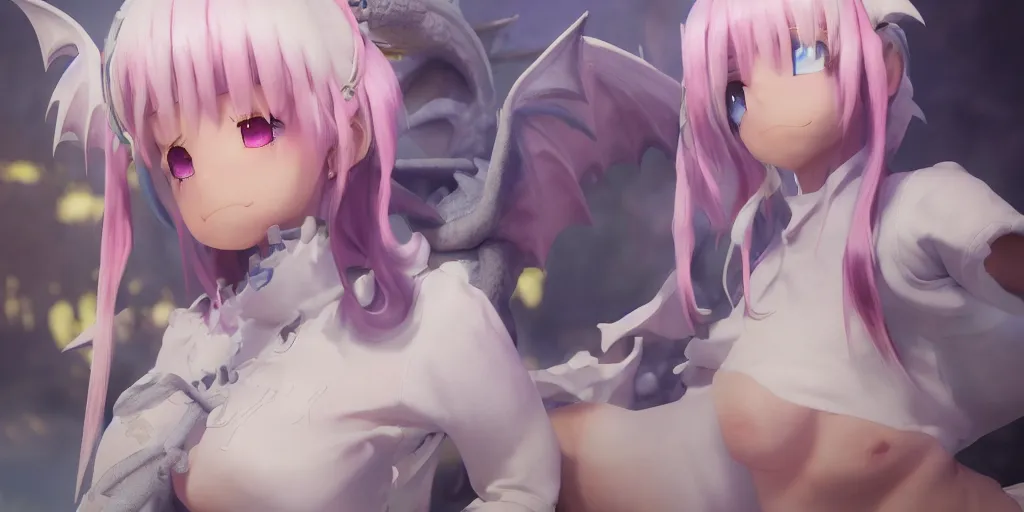 Image similar to kanna kamui from the dragon maid, unreal 5, hyperrealistic, realistic, photorealistic, dynamic lighting, highly detailed, cinematic landscape, studio landscape, studio lighting