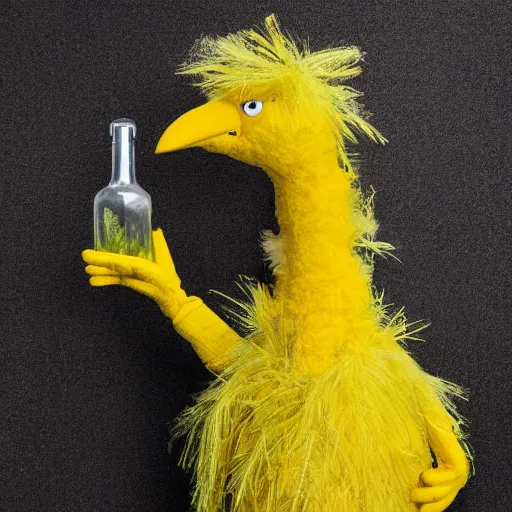 Prompt: big bird in a bottle