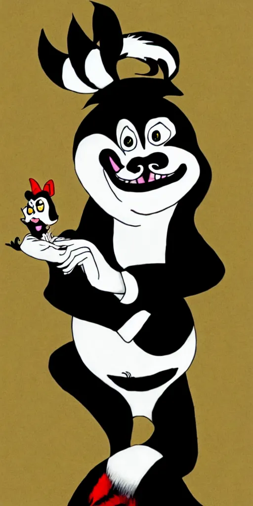 Image similar to gomez addams as pepe le pew, portrait