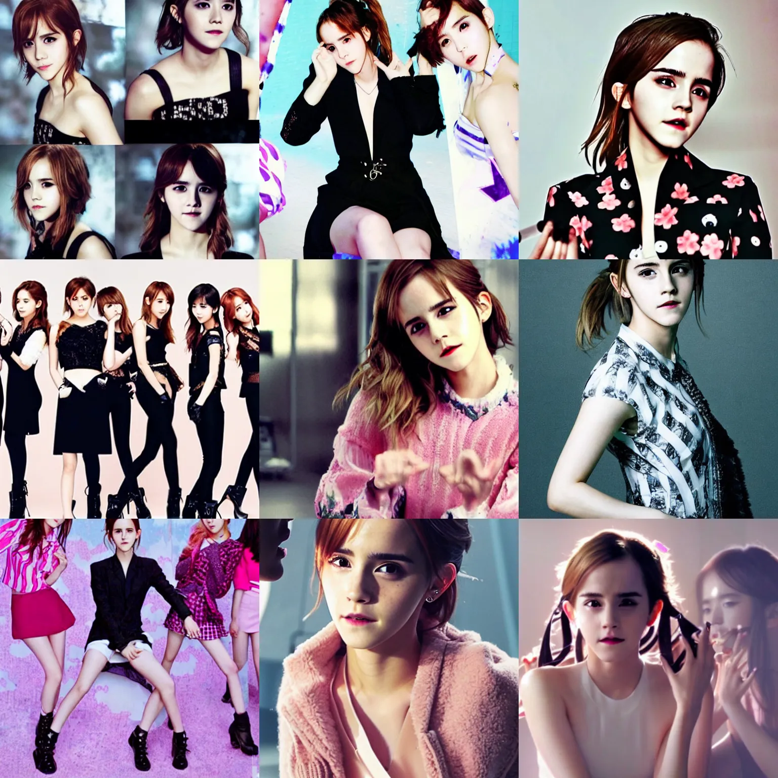 Prompt: photo of emma watson, korean kpop star, in girls generation, music video promotional photo