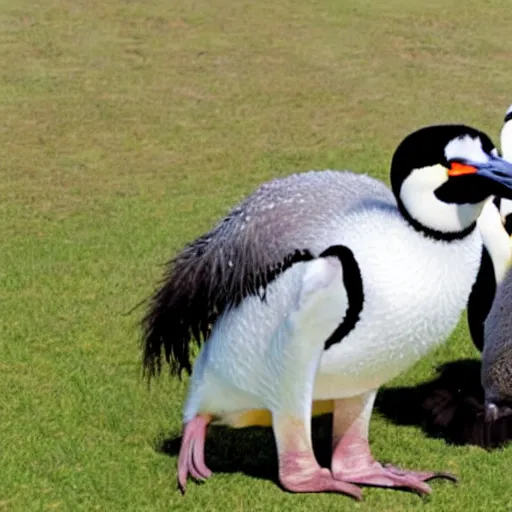 Prompt: an ostrich penguin hybrid, an ostrich mixed with a penguin